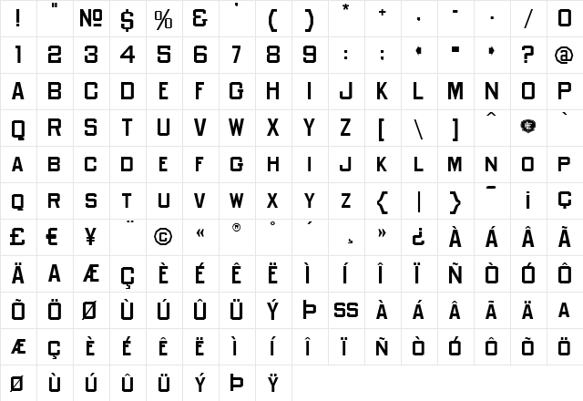LHF Old Block RegMed Regular  glyph index