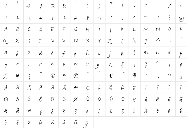 HW, ScriptFun - FFJustlefthand Regular  glyph index