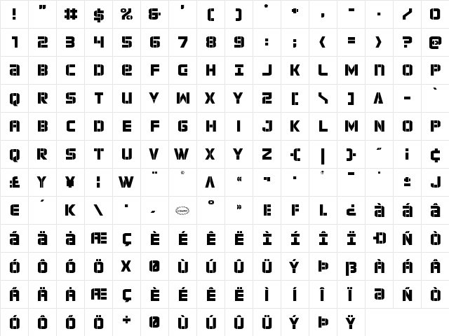 Force Commander Regular  glyph index