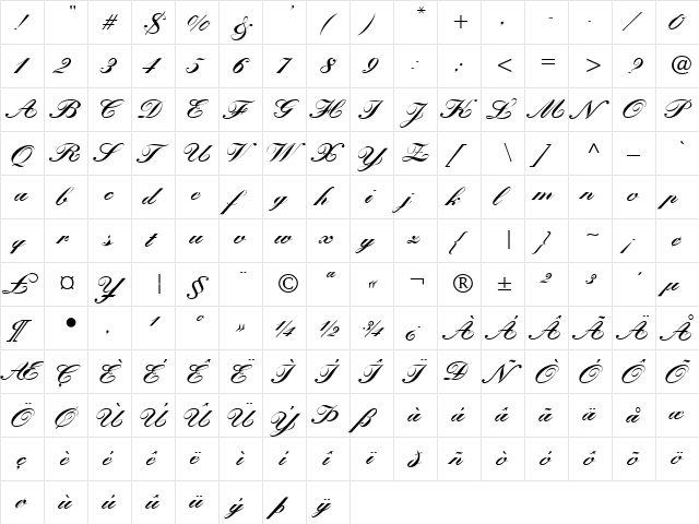 Kastler Bold Italic  glyph index