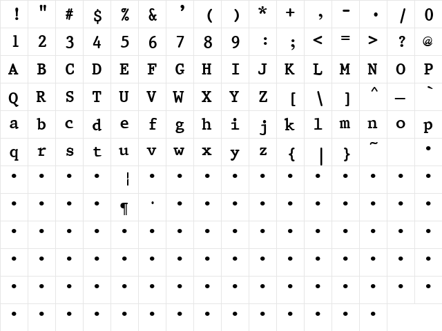 QTPristine Bold  glyph index
