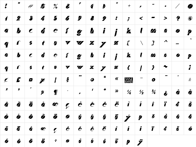 Truffle Italic  glyph index