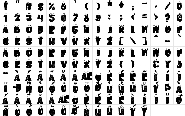 snowkybrush Regular  glyph index