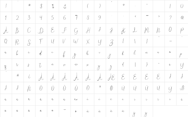 Reading Regular  glyph index