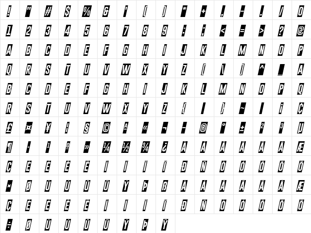 Gobold Blocky Italic  glyph index