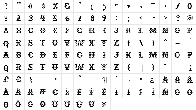 JesterRES Regular  glyph index