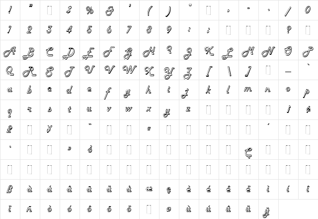 Harlow Regular  glyph index