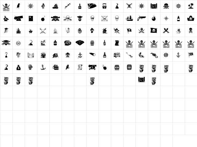 Piratas Regular  glyph index