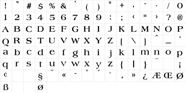 Jade Bold  glyph index