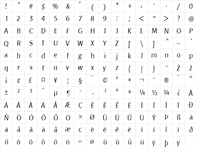 LTPisa Light Regular  glyph index