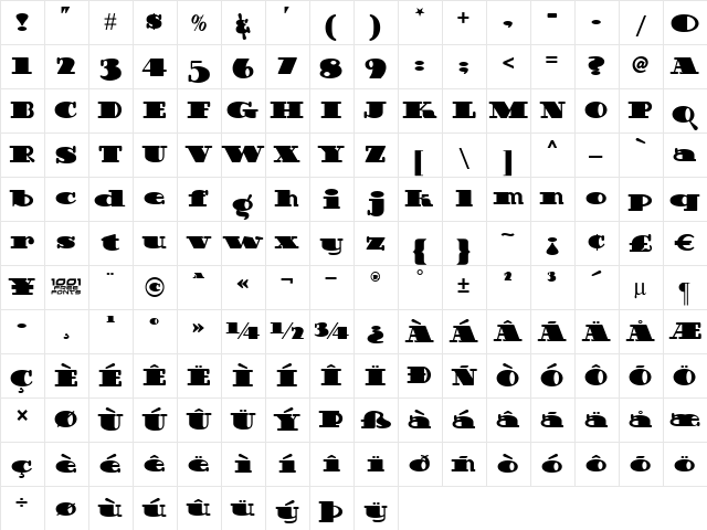 Guinness Extra Stout NF Regular  glyph index
