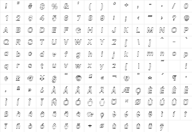 AdamBeckerOutline-Medium Italic  glyph index