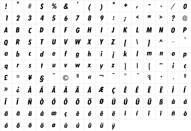 Iclimerick DemiBold  glyph index
