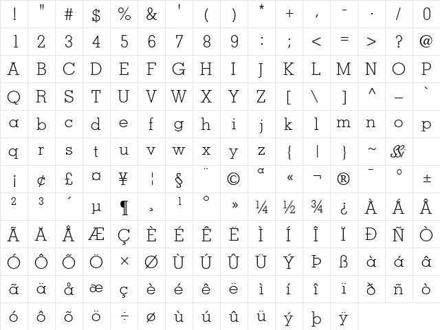 Jaak Light SSi Light  glyph index