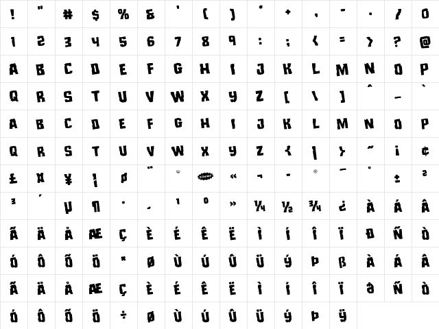 Monster Hunter Rotated Regular  glyph index