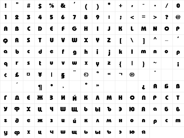 Bauhaus-Heavy Light  glyph index