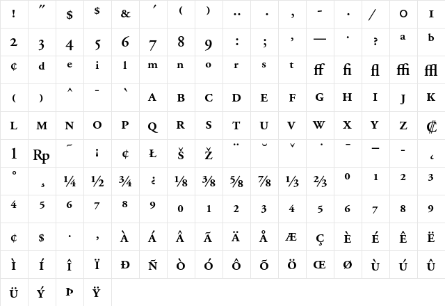 Adobe Garamond Semibold Expert  glyph index