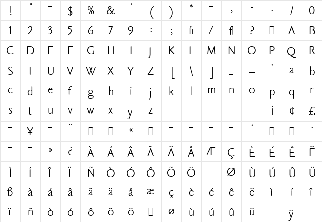 Claude Sans LET Plain  glyph index