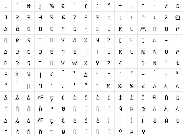 Elite Danger 3D Regular  glyph index
