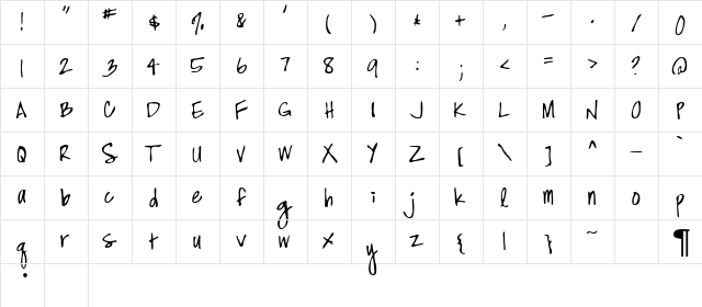 High Strung Regular  glyph index