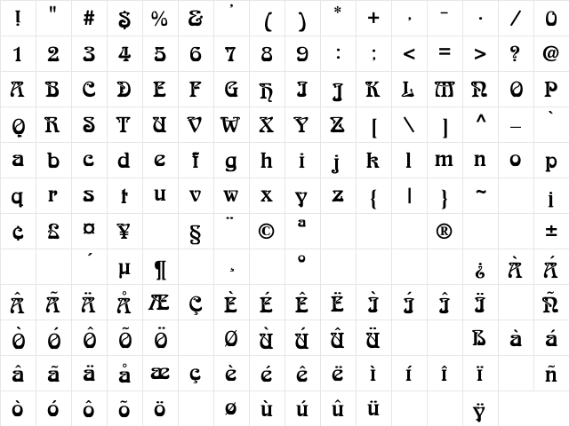 Aidan-NO Regular  glyph index