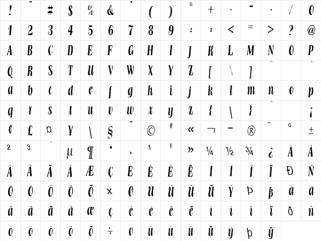 Broach Thin Normal  glyph index