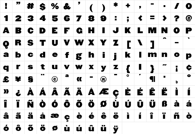 Champion Medium  glyph index