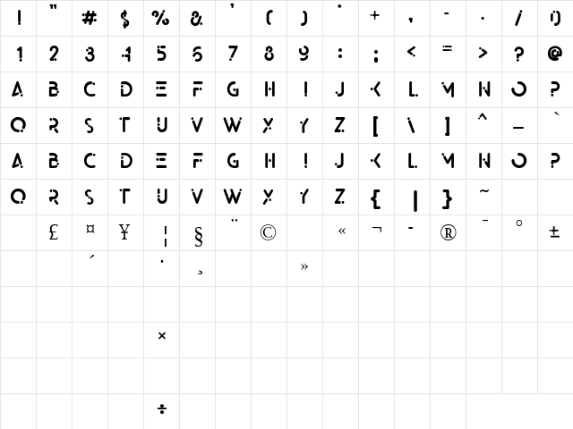 namex Regular  glyph index