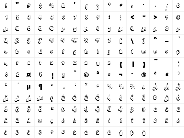 URWOrontiusShaD Regular  glyph index