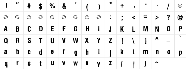 Newside FP Regular  glyph index
