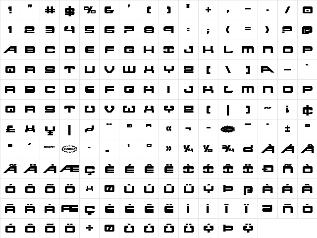 Atlantia Bold Bold  glyph index