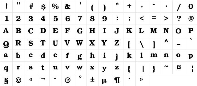 BookmanC Bold  glyph index