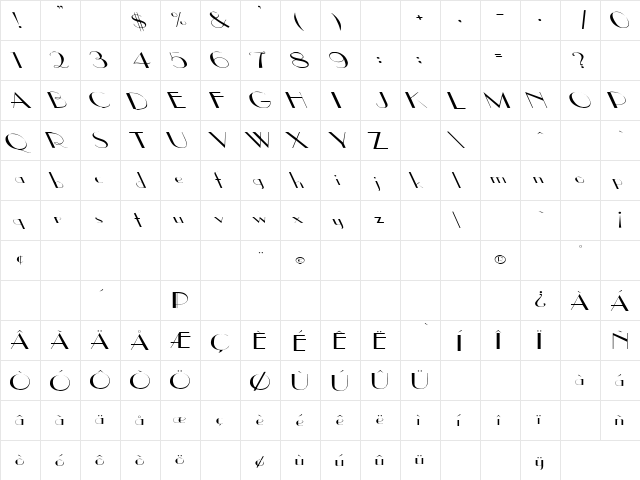 Upp Ea Wd Extreme Lefti Regular  glyph index