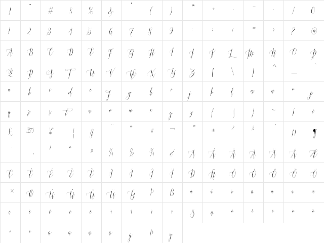 Mastura script Regular  glyph index