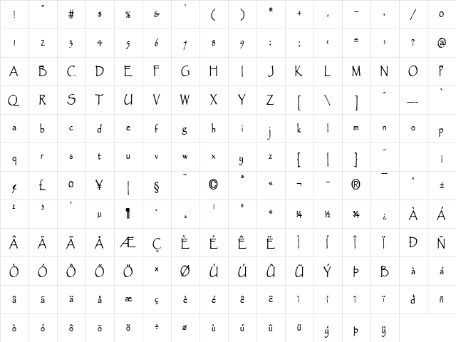 Chalk-Condensed Bold  glyph index