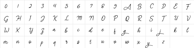 Angel Signature Italic Regular  glyph index