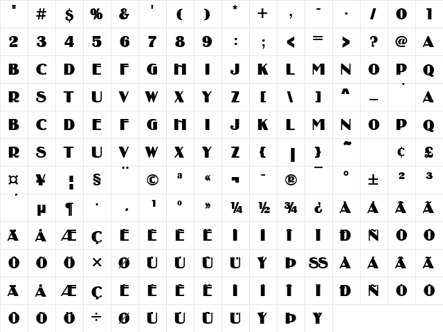 Binner Becker Poster Regular  glyph index