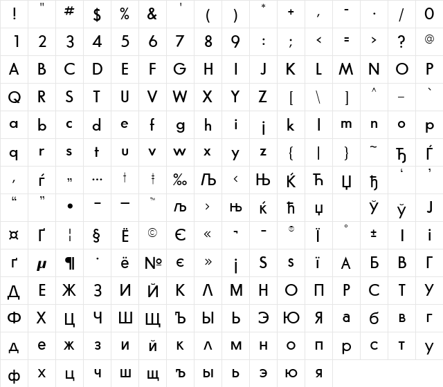 GlasnostDemiboldFWF Regular  glyph index