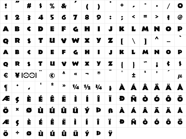 Jungle Fever NF Regular  glyph index