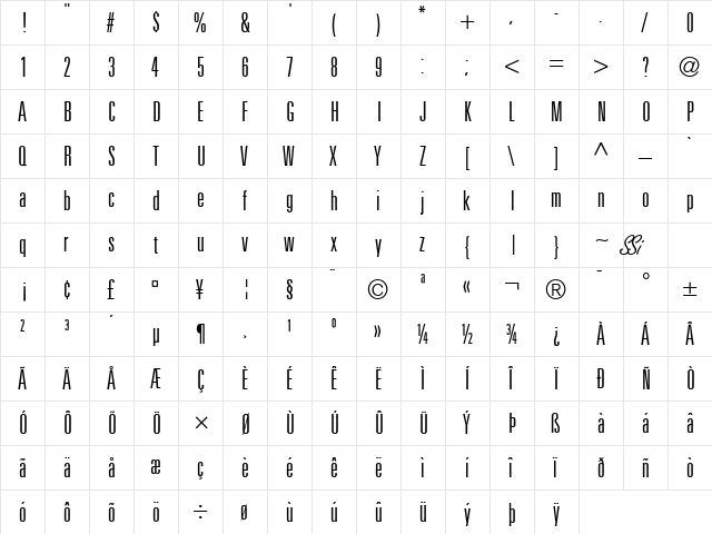 Nova Light Ultra SSi Light Ultra Condensed  glyph index