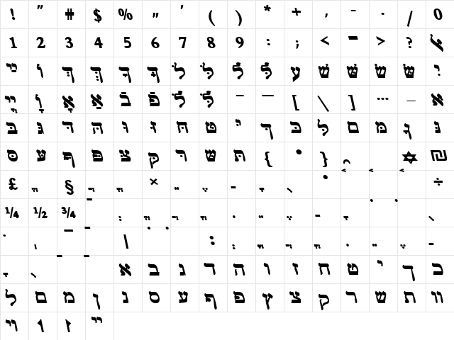 HebrewJoshuaSSK BoldItalic  glyph index