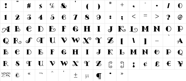 Nostalgia Regular  glyph index