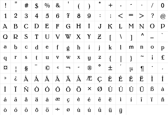 Lo-Type BQ Light  glyph index