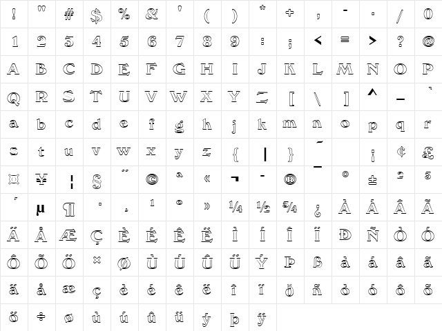 WindsorOutD Regular  glyph index