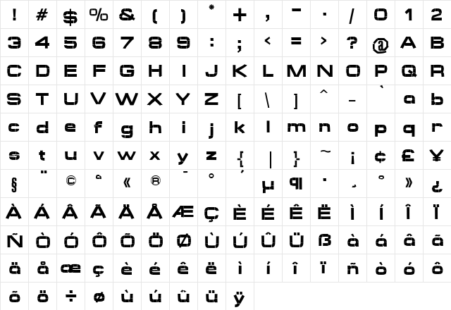 Red Tape Extended Regular  glyph index