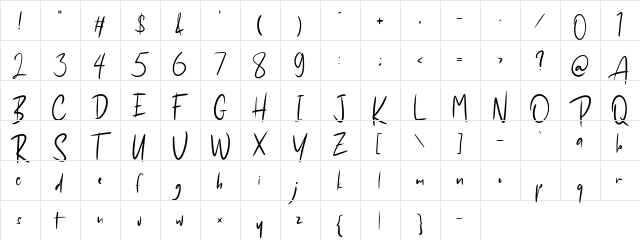 Beaversa FREE Regular  glyph index