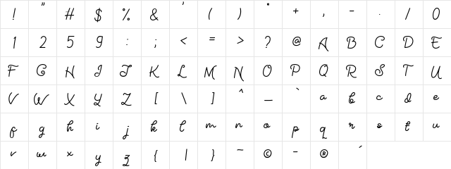 Sunshine Lollipop Regular  glyph index