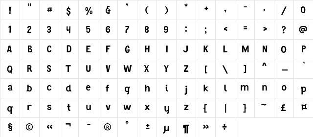 HandsOnC Regular  glyph index