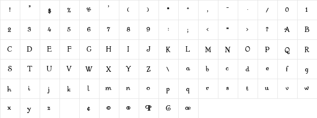 EstrellaSSK Bold  glyph index