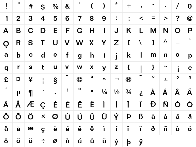 Folio Medium  glyph index